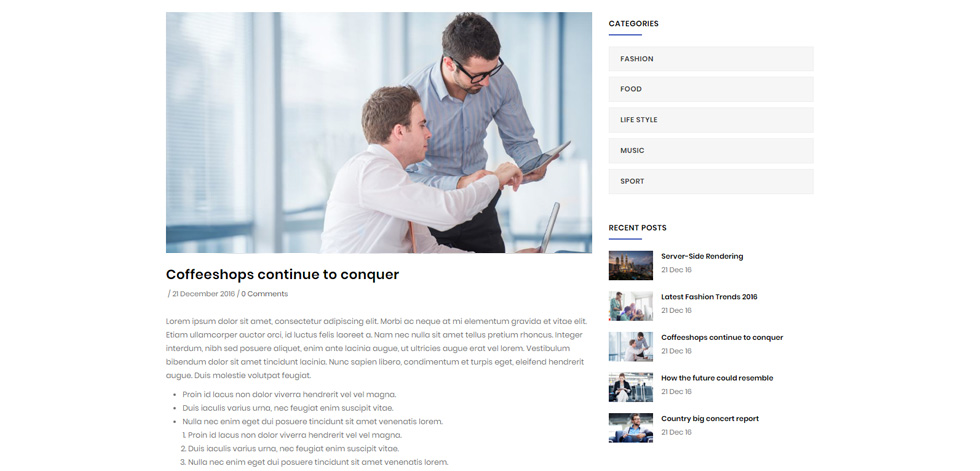 Blog post page