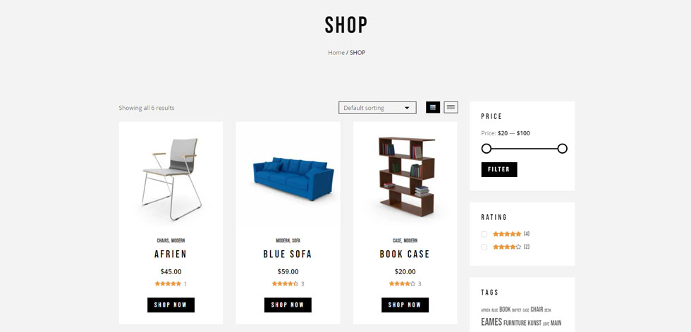 Shop page