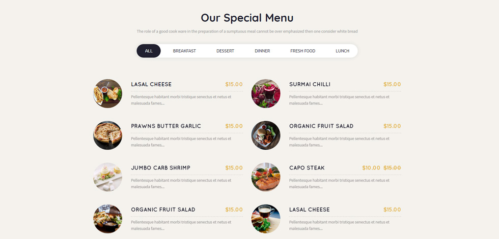 Food menu