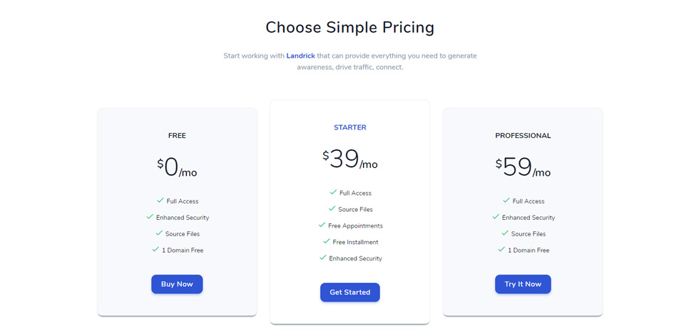 Pricing tables