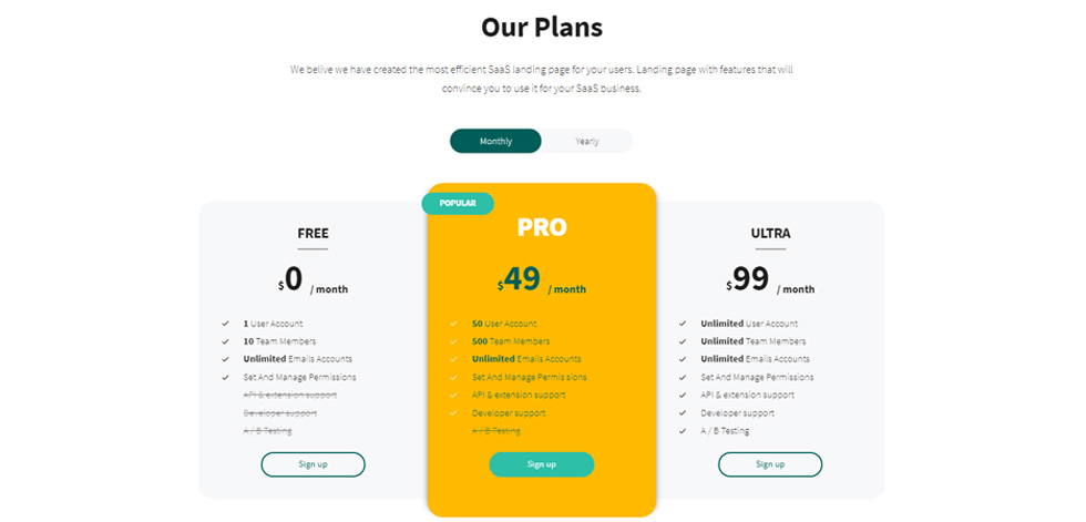 Pricing tables