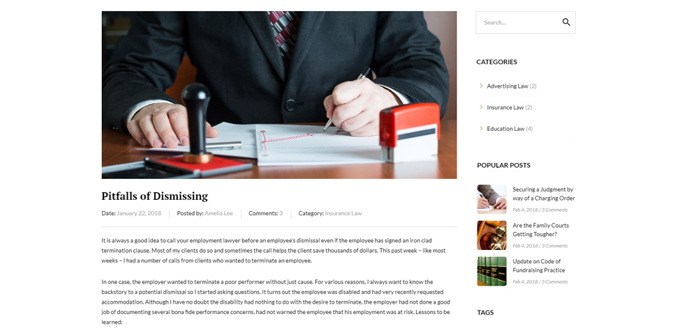Blog post page