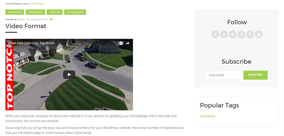 Blog post page