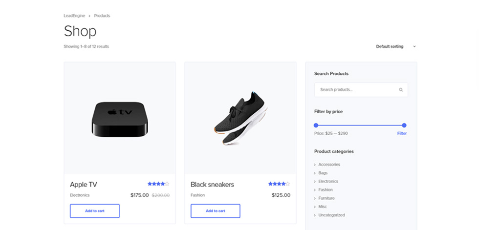 Shop page