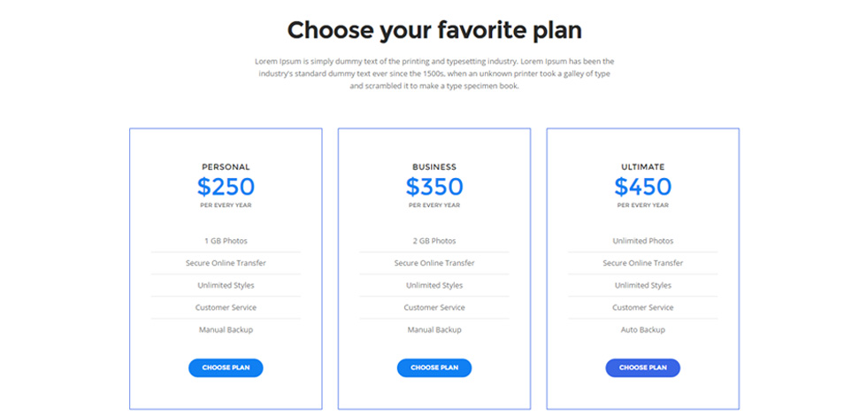 Pricing tables