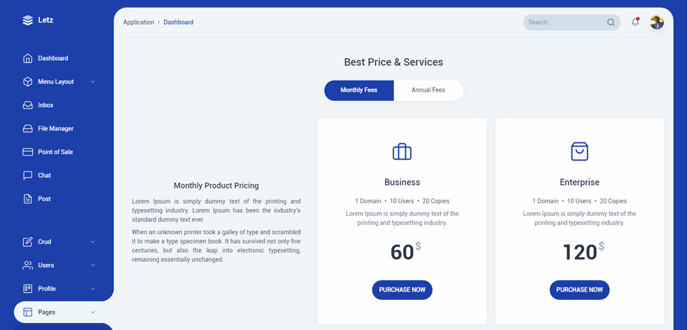 Pricing tables