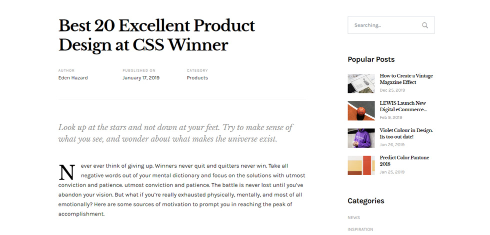 Blog post page