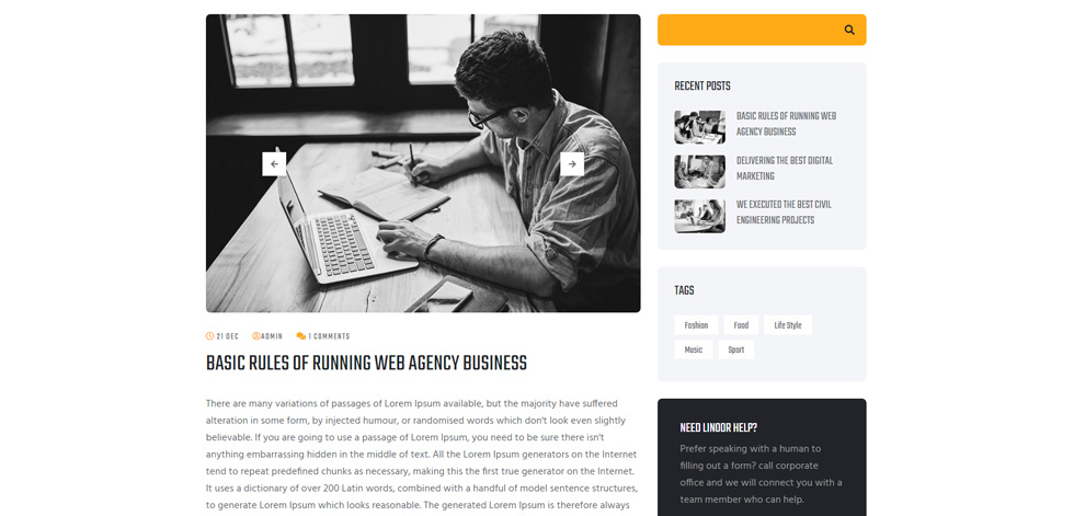 Blog post page