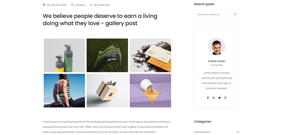Blog post page