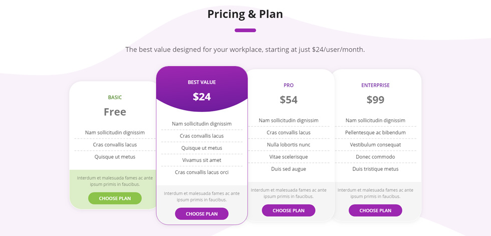 Pricing tables