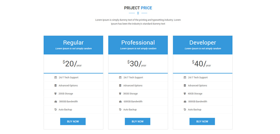 Pricing tables