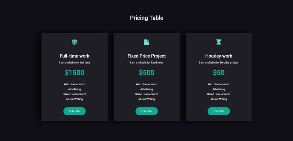 Pricing tables
