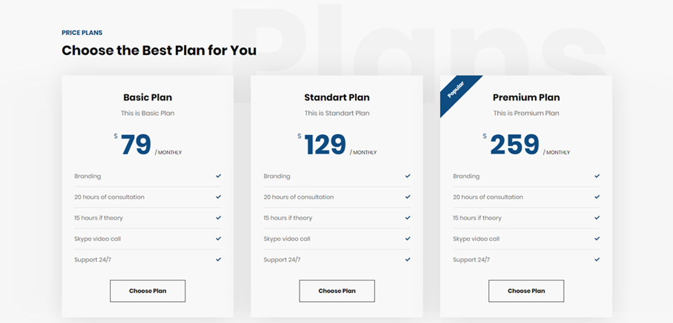 Pricing tables