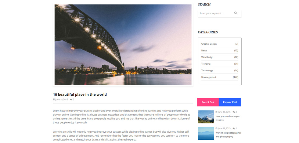 Blog post page