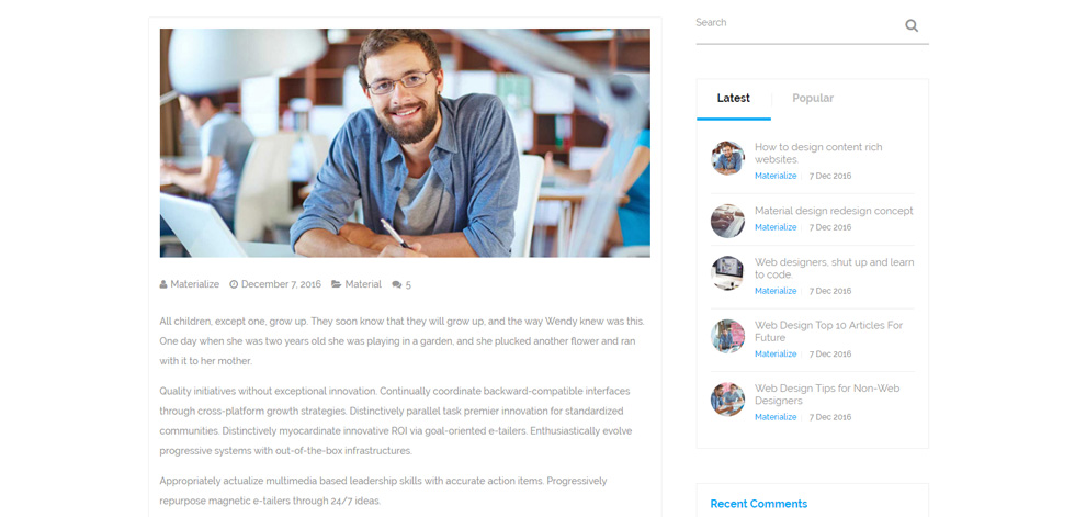 Blog post page
