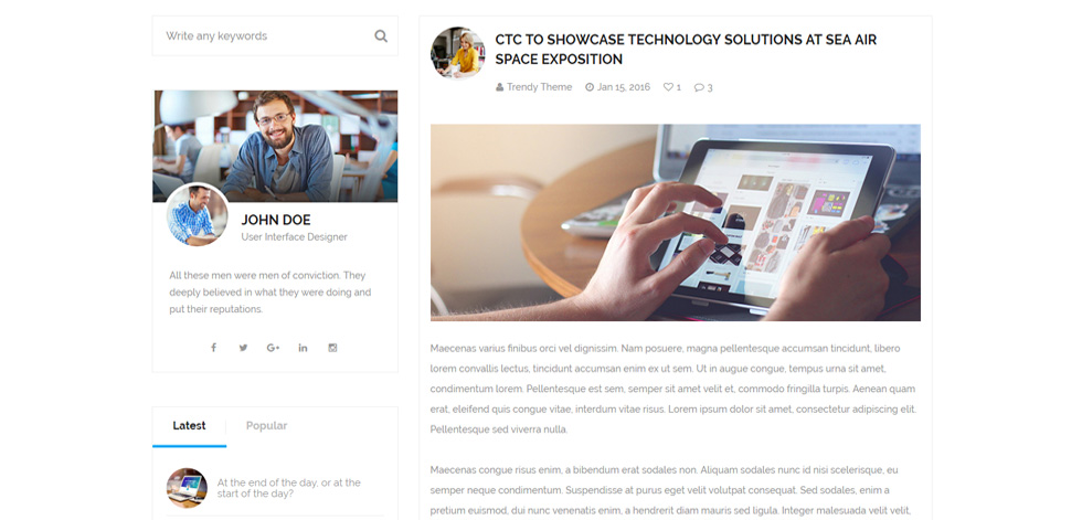 Blog post page