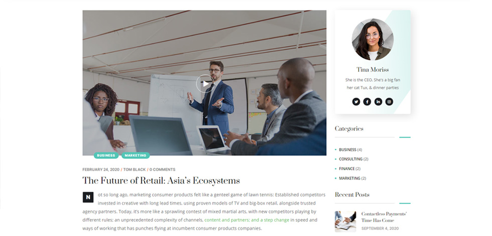 Blog post page