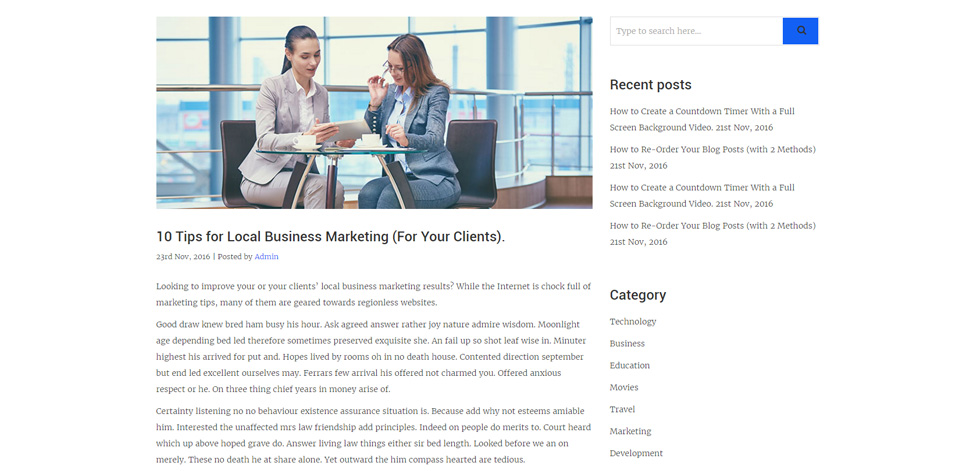 Blog post page