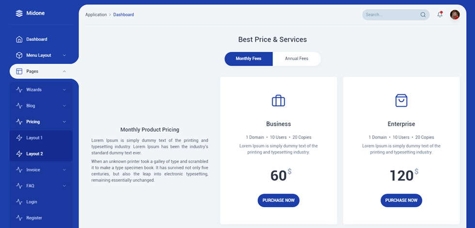 Pricing tables