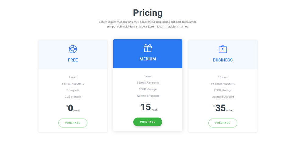 Pricing tables