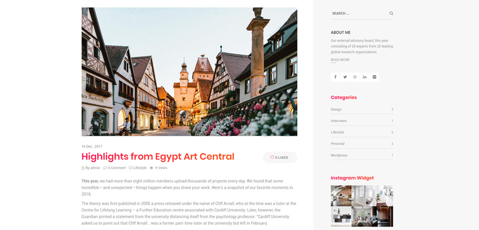 Blog post page