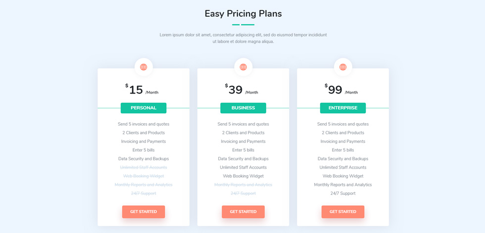 Pricing tables
