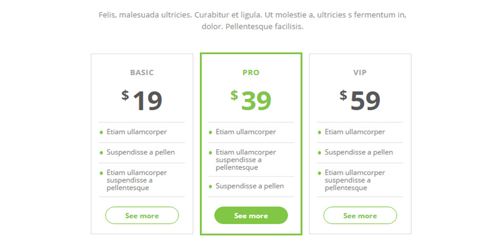 Pricing tables