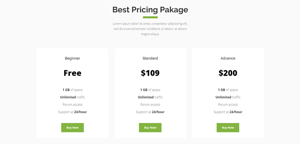 Pricing tables