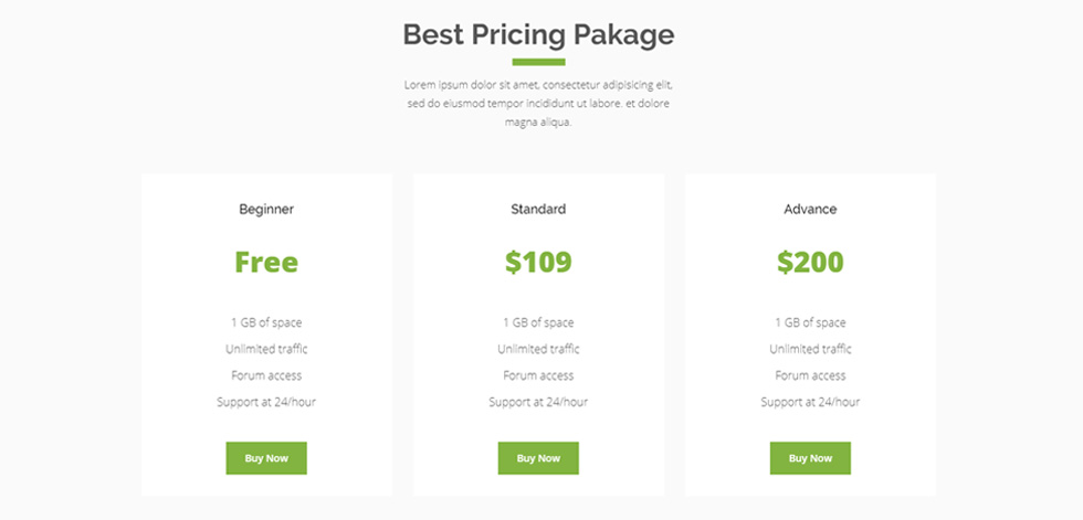 Pricing tables