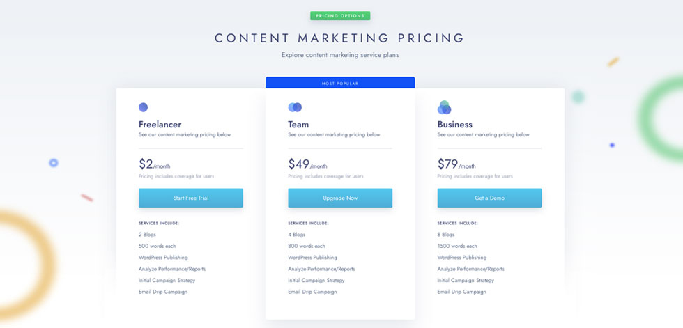 Pricing tables