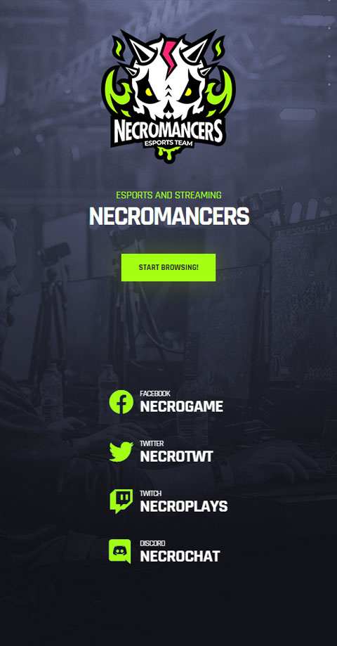 Necromancers – Premium Responsive Gaming Team WordPress Theme theme — Mobile preview