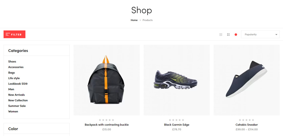 Shop page