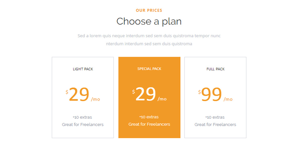 Pricing tables