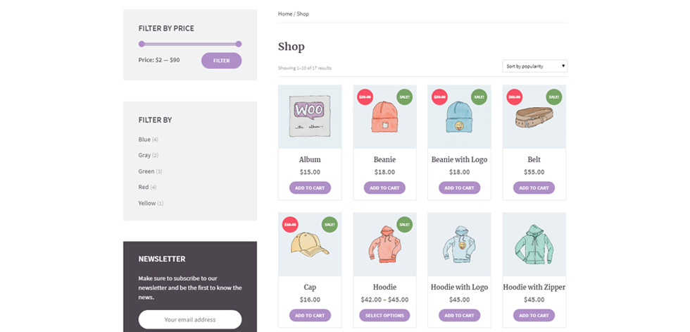 Shop page
