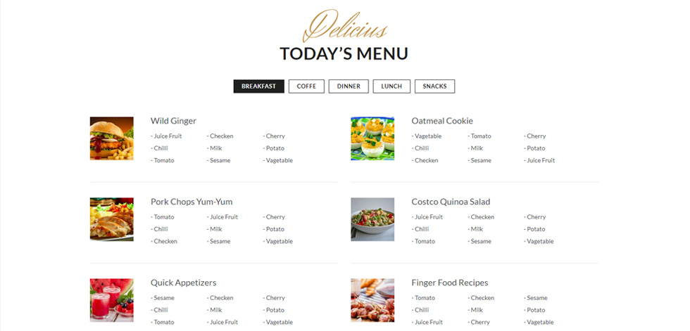 Food menu