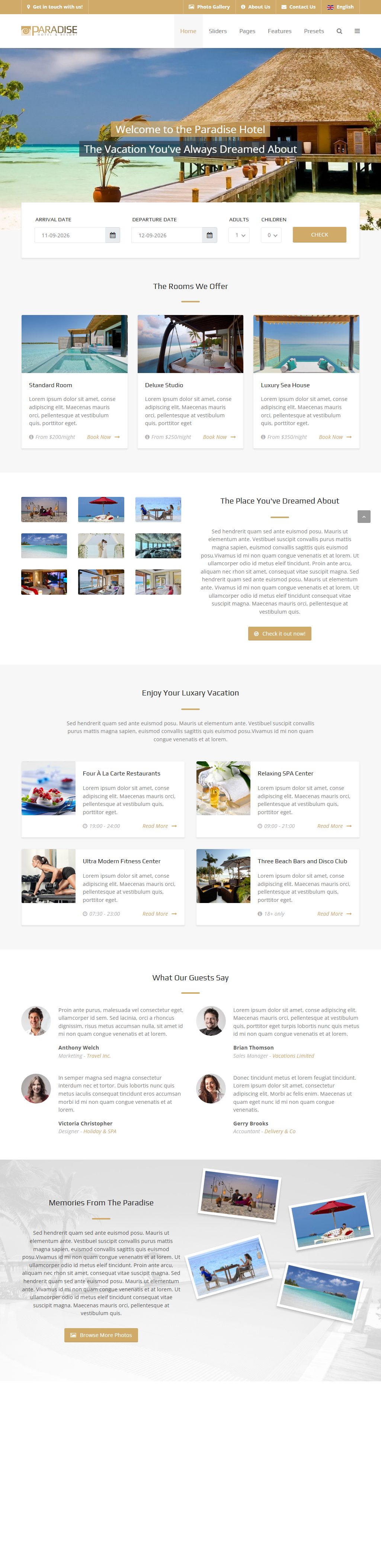 Paradise – Premium Responsive Gantry 5, Hotel & Booking Joomla Template theme — Tablet preview