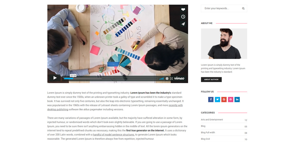 Blog post page