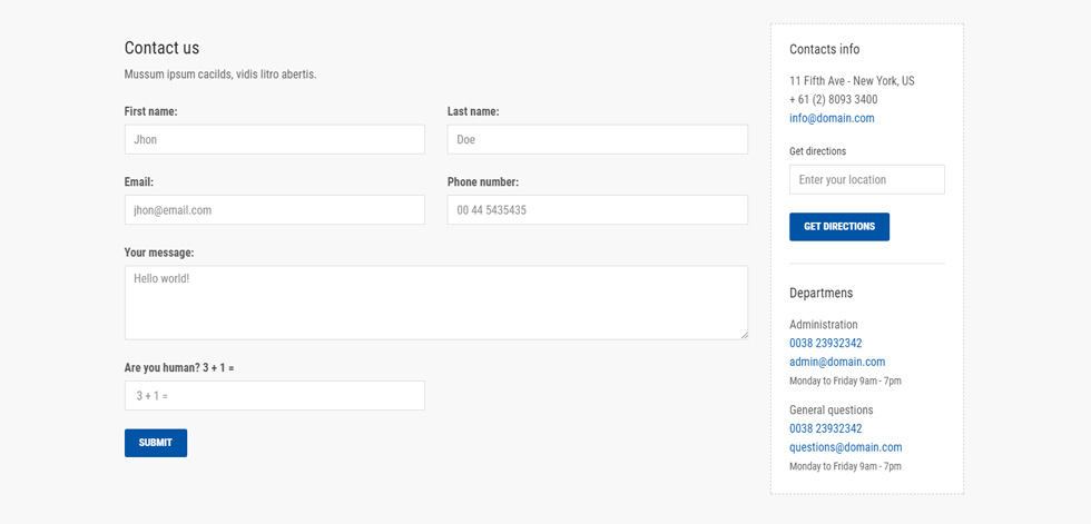 Contact page