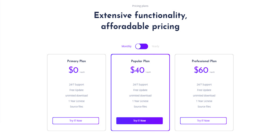 Pricing tables