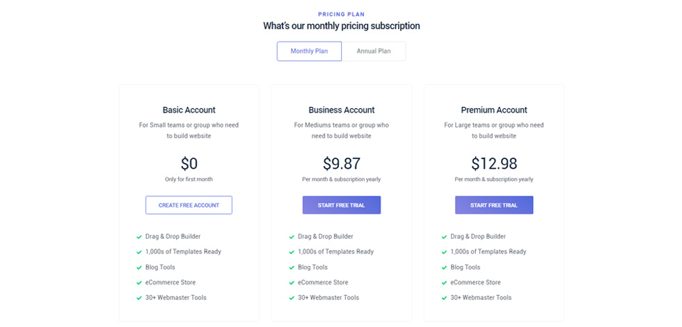 Pricing tables