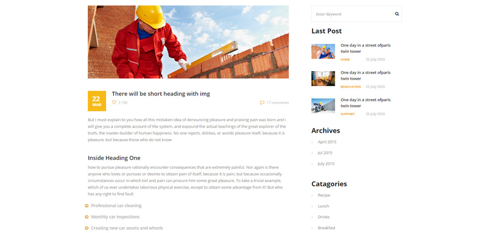 Blog post page