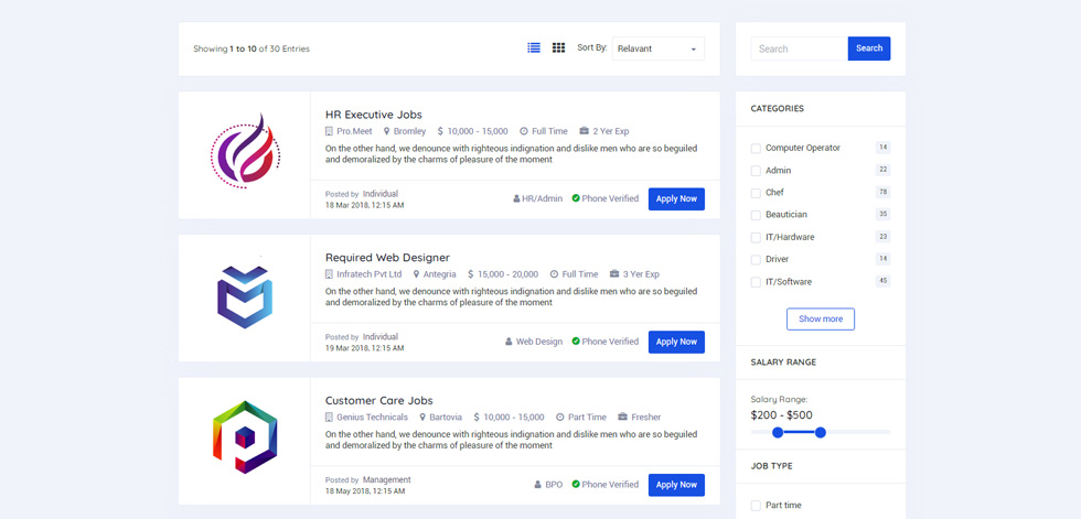 Listing jobs