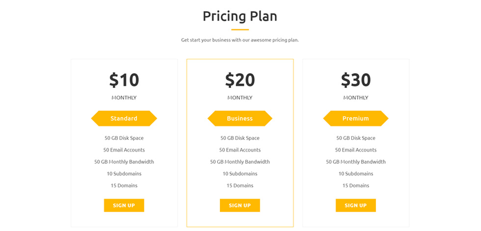 Pricing tables
