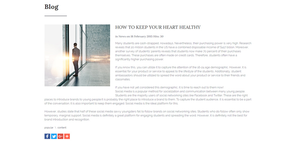 Blog post page