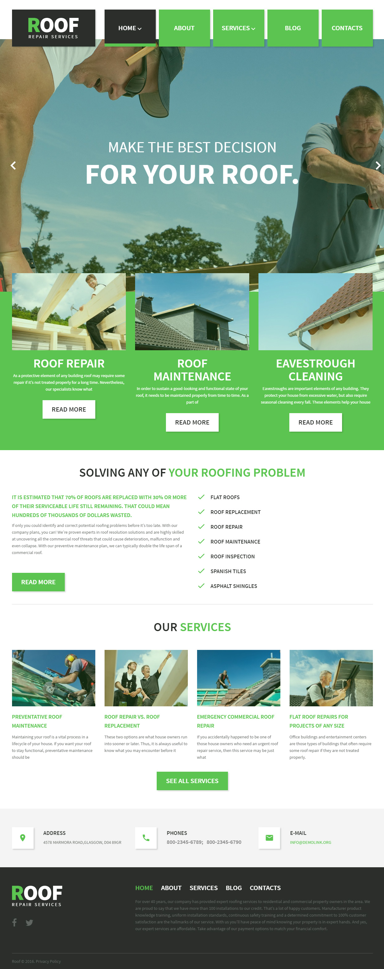 Roof Repair WordPress Cherry Framework Themes