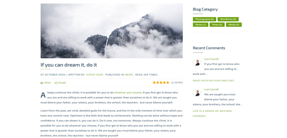 Blog post page