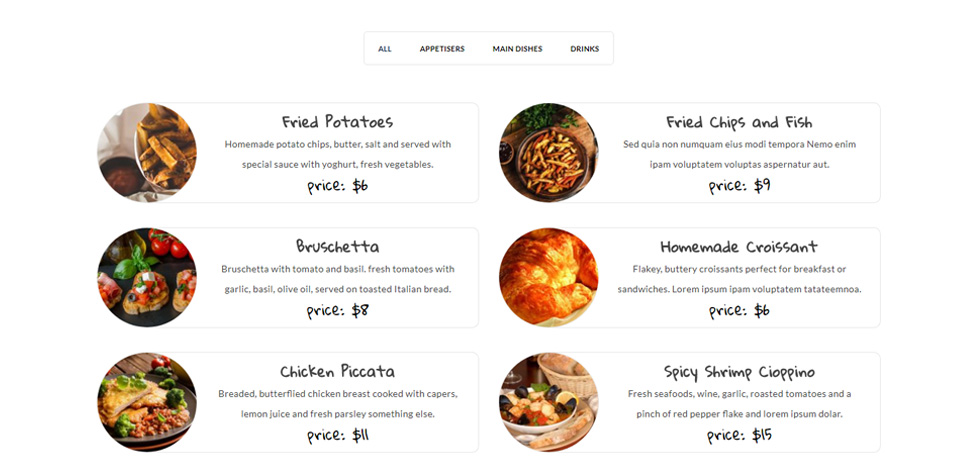 Food menu