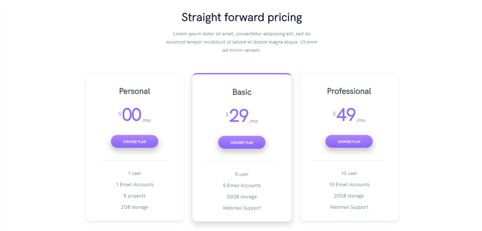 Pricing tables