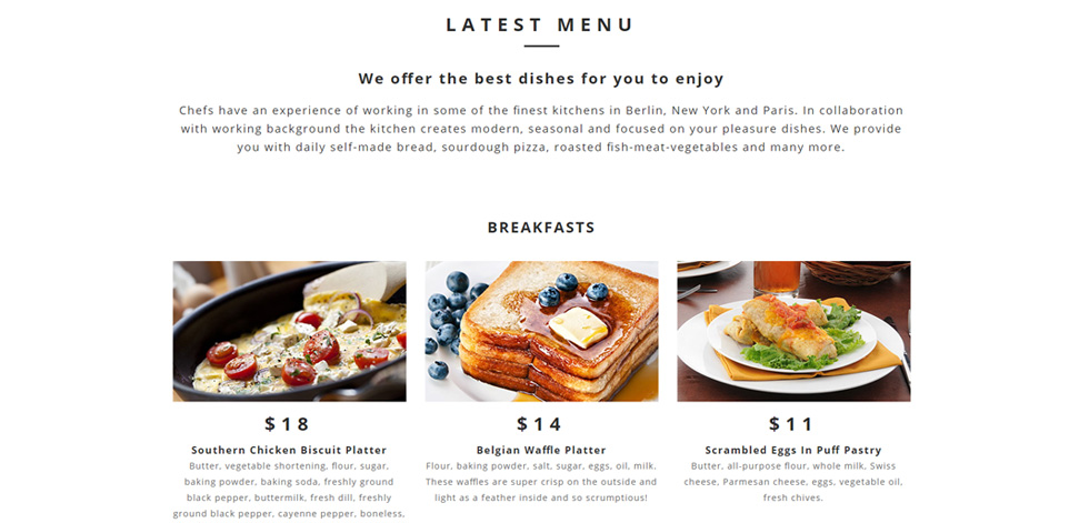 Food menu