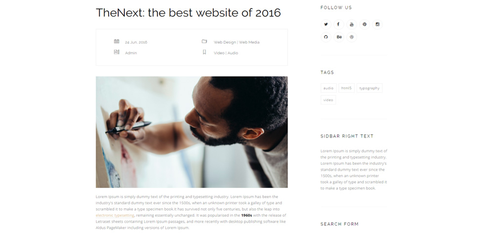 Blog post page